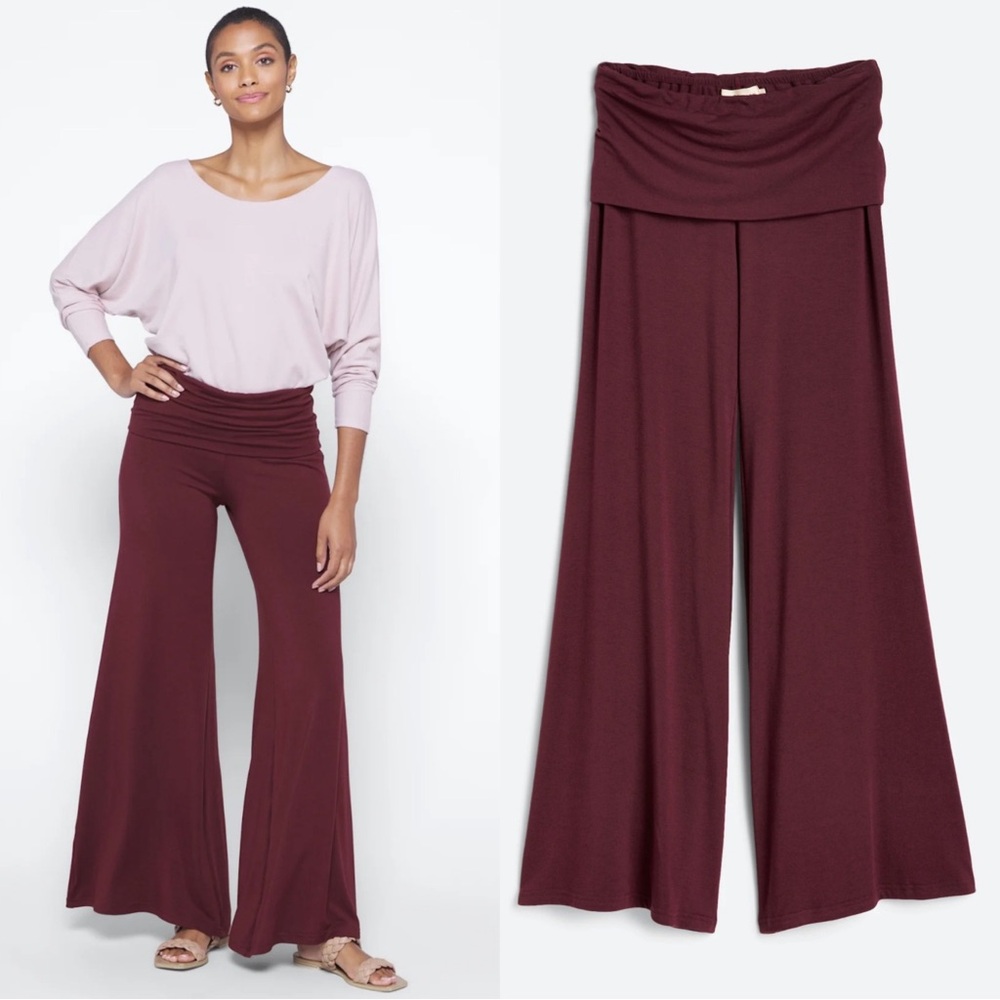 Taylor Jay Collection Willow Stretch Foldover Pant Size Large NWT Burgundy